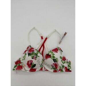 Cacique Lane Bryant Boost Plunge Bra Nylon Racerback Red/Lace Floral 34A NWT
